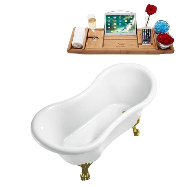 Streamline 30.7-in W X 62.2-in L Acrylic Oval Brushed Gold/White Reversible Drain Clawfoot Bathtub With Tray - Image 4