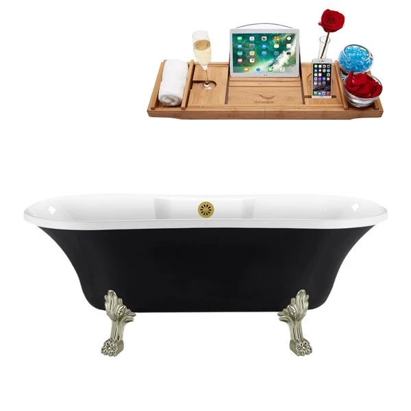 Streamline 33.9-in W X 68-in L Oval Brushed Gold/Black Acrylic Oval Center Drain Clawfoot Bathtub With Tray - Image 2