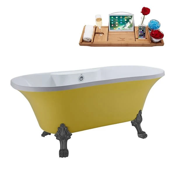 Streamline 32-in W X 60-in L Yellow/Polished Chrome Acrylic Oval Center Drain Clawfoot Bathtub With Tray - Image 4