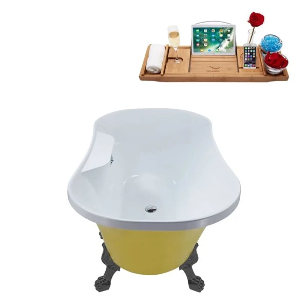 Streamline 32-in W X 60-in L Yellow/Polished Chrome Acrylic Oval Center Drain Clawfoot Bathtub With Tray