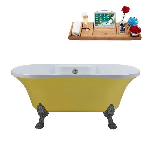 Streamline 32-in W X 60-in L Yellow/Brushed Nickel Acrylic Oval Center Drain Clawfoot Bathtub With Tray - Image 4