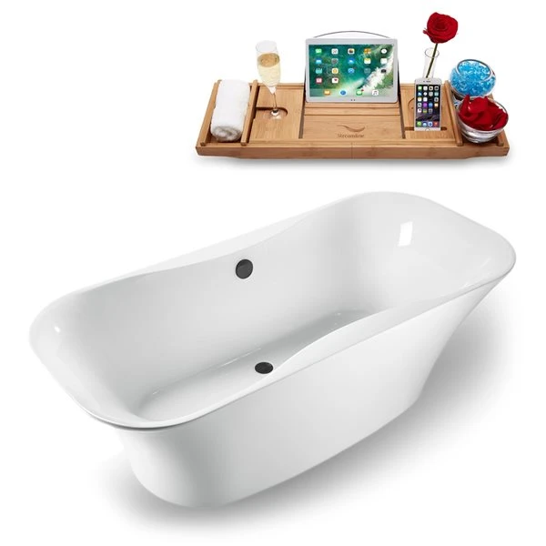 Streamline 28.3-in W X 59.1-in L Brushed Gunmetal/White Acrylic Rectangular Reversible Drain Freestanding Bathtub With Tray - Image 2