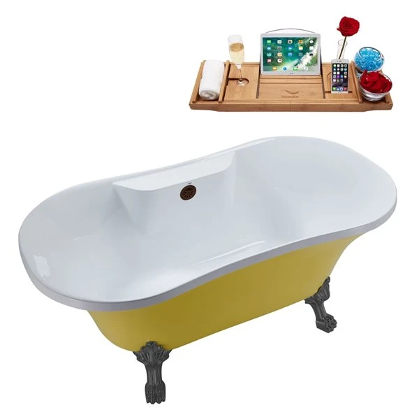 Streamline 32-in W X 60-in L Yellow/Matte Oil-Rubbed Bronze Acrylic Oval Center Drain Clawfoot Bathtub With Tray - Image 3