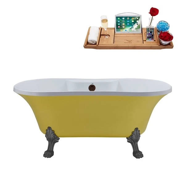 Streamline 32-in W X 60-in L Yellow/Matte Oil-Rubbed Bronze Acrylic Oval Center Drain Clawfoot Bathtub With Tray - Image 4