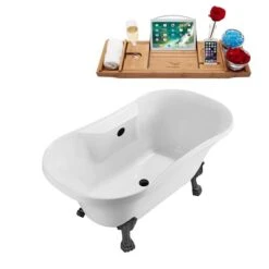 Streamline 32-in W X 60-in L White/Matte Black Acrylic Oval Center Drain Clawfoot Bathtub With Tray