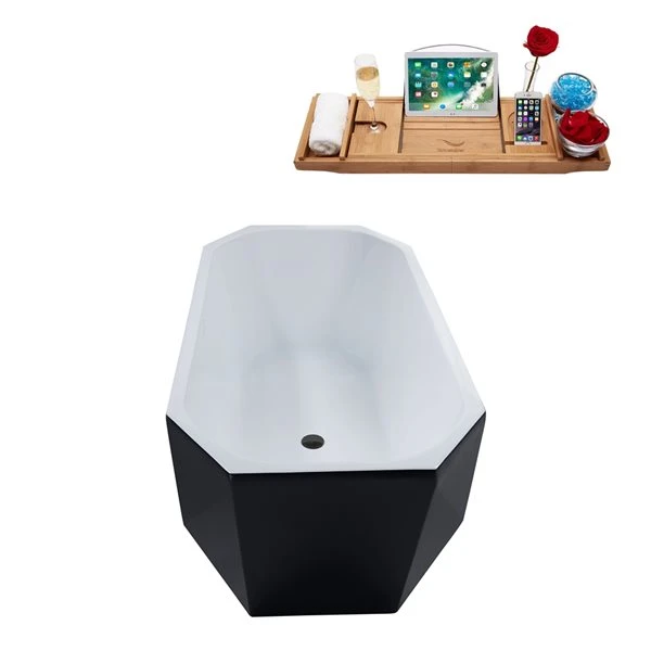 Streamline 28.7-in W X 63-in L Black/Brushed Gunmetal Acrylic Oval Center Drain Freestanding Bathtub With Tray