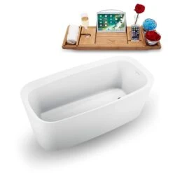 Streamline 28.3-in W X 59.1-in L Brushed Gunmetal/White Acrylic Reversible Drain Freestanding Bathtub With Tray