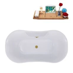 Streamline 32-in W X 60-in L Acrylic Blue/Brushed Gold Oval Center Drain Clawfoot Bathtub With Tray