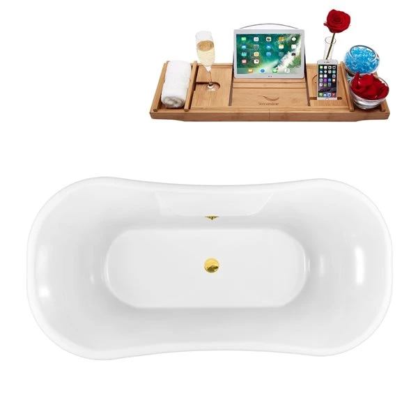 Streamline 33.9-in W X 68-in L Polished Gold/Black Acrylic Oval Center Drain Clawfoot Bathtub With Tray
