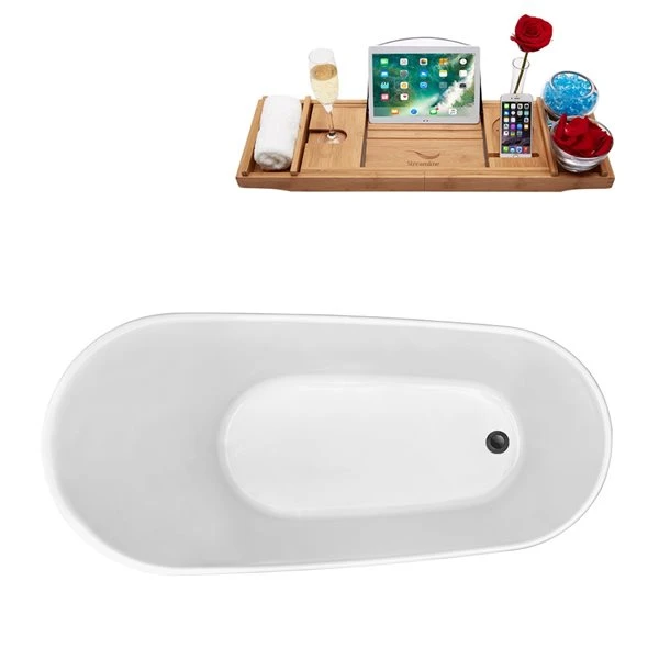 Streamline 27.6-in W X 62.6-in L White/Brushed Gunmetal Acrylic Oval Reversible Drain Freestanding Bathtub With Tray - Image 3
