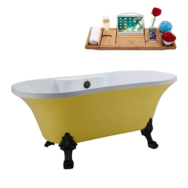 Streamline 32-in W X 60-in L Oval Brushed Gunmetal/Yellow Acrylic Center Drain Clawfoot Bathtub With Tray - Image 3