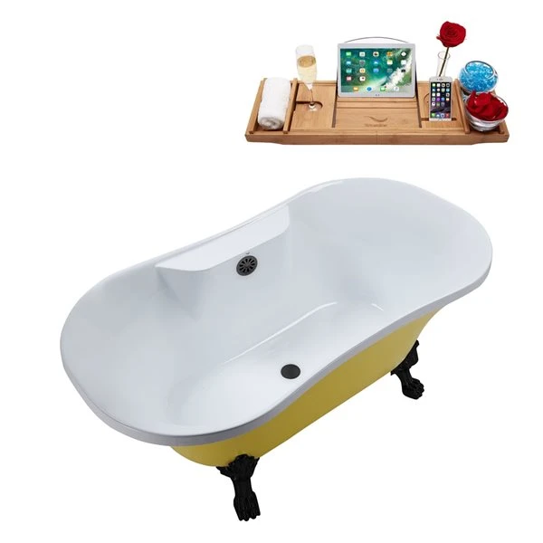 Streamline 32-in W X 60-in L Oval Brushed Gunmetal/Yellow Acrylic Center Drain Clawfoot Bathtub With Tray