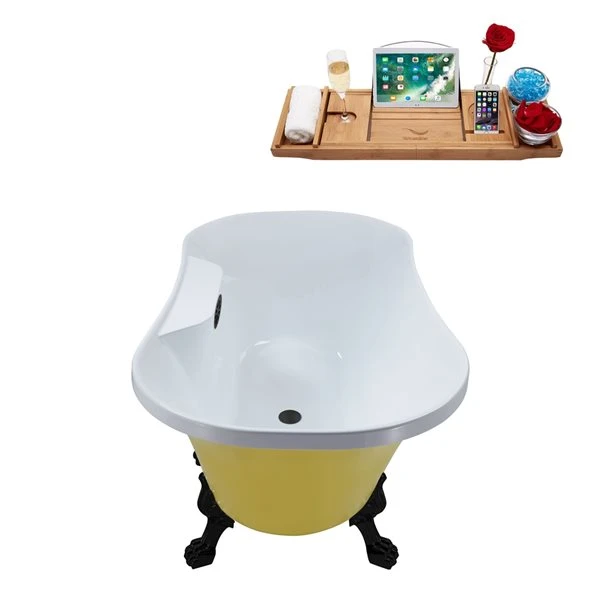Streamline 32-in W X 60-in L Oval Brushed Gunmetal/Yellow Acrylic Center Drain Clawfoot Bathtub With Tray - Image 4