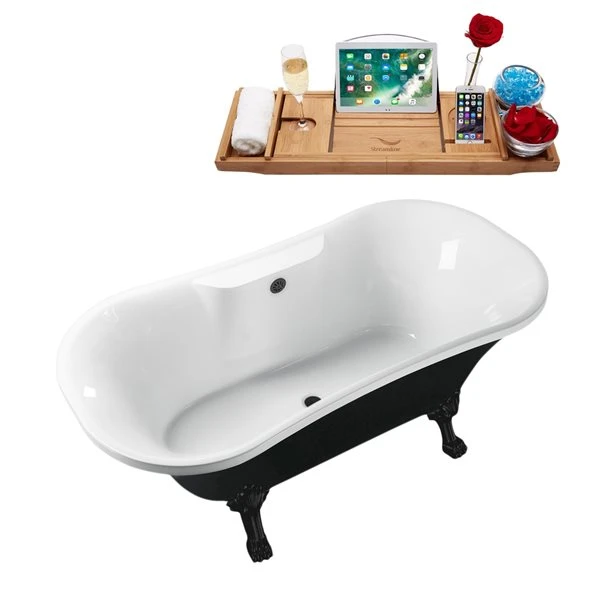 Streamline 33.9-in W X 68-in L Acrylic Brushed Gunmetal/Black Oval Center Drain Clawfoot Bathtub With Tray - Image 2