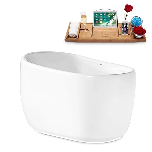 Streamline 31.5-in W X 51.2-in L White/Brushed Gunmetal Acrylic Oval Reversible Drain Freestanding Bathtub With Tray - Image 5
