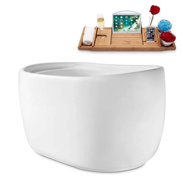 Streamline 31.5-in W X 51.2-in L White/Brushed Gunmetal Acrylic Oval Reversible Drain Freestanding Bathtub With Tray - Image 2