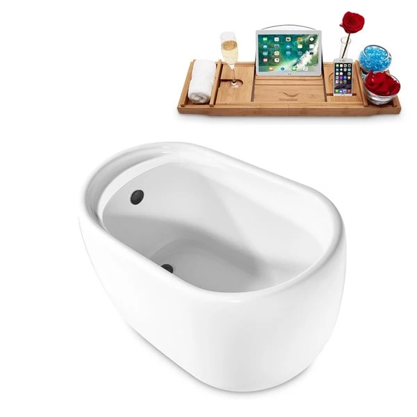 Streamline 31.5-in W X 51.2-in L White/Brushed Gunmetal Acrylic Oval Reversible Drain Freestanding Bathtub With Tray