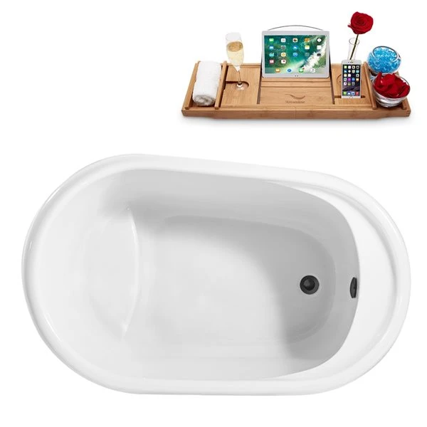 Streamline 31.5-in W X 51.2-in L White/Brushed Gunmetal Acrylic Oval Reversible Drain Freestanding Bathtub With Tray - Image 4