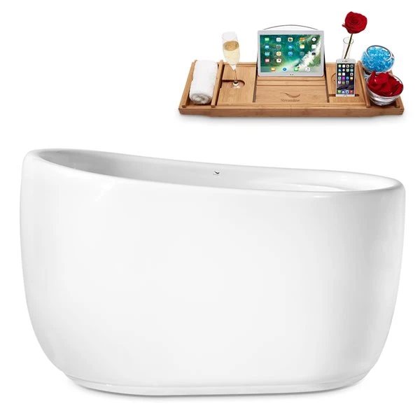 Streamline 31.5-in W X 51.2-in L White/Brushed Gunmetal Acrylic Oval Reversible Drain Freestanding Bathtub With Tray - Image 3