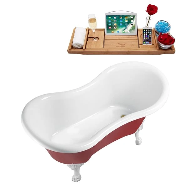 Streamline 30.7-in W X 62.2-in L Brushed Gold/Red Acrylic Oval Reversible Drain Clawfoot Bathtub With Tray - Image 3