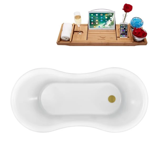 Streamline 30.7-in W X 62.2-in L Brushed Gold/Red Acrylic Oval Reversible Drain Clawfoot Bathtub With Tray - Image 5
