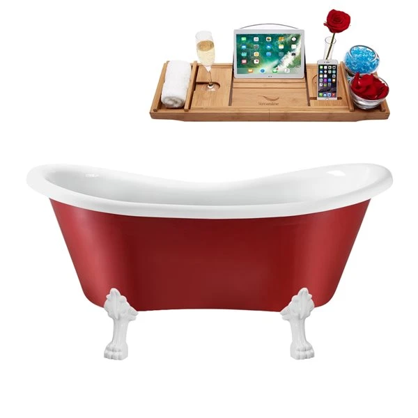 Streamline 30.7-in W X 62.2-in L Brushed Gold/Red Acrylic Oval Reversible Drain Clawfoot Bathtub With Tray