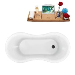 Streamline 30.7-in W X 62.2-in L Acrylic Oval White/Brushed Gunmetal Reversible Drain Clawfoot Bathtub With Tray