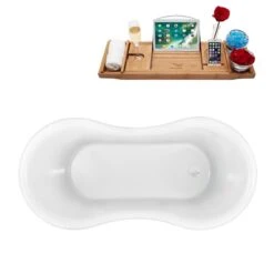Streamline 30.7-in W X 62.2-in L Red/Glossy White Acrylic Oval Reversible Drain Clawfoot Bathtub With Tray
