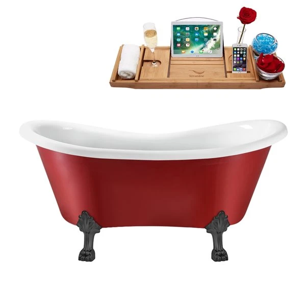 Streamline 30.7-in W X 62.2-in L Red/Glossy White Acrylic Oval Reversible Drain Clawfoot Bathtub With Tray - Image 4