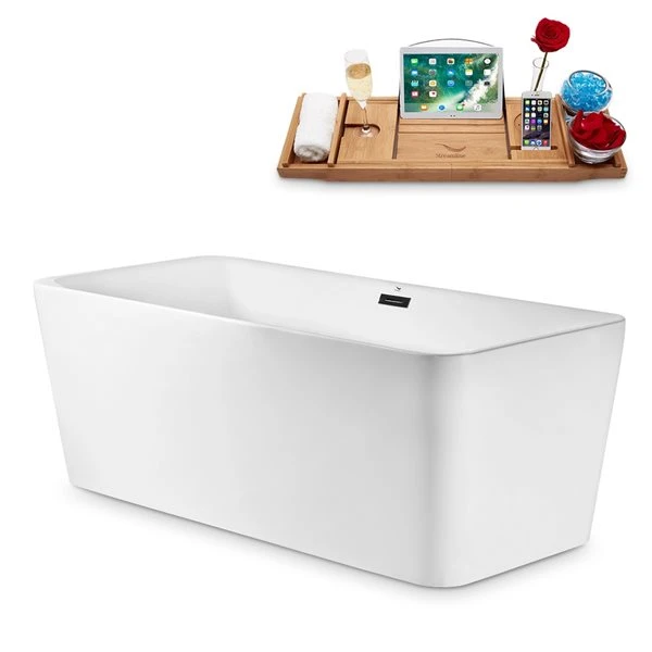 Streamline 29.5-in W X 63-in L Brushed Gunmetal/White Acrylic Rectangular Center Drain Freestanding Bathtub With Tray - Image 3