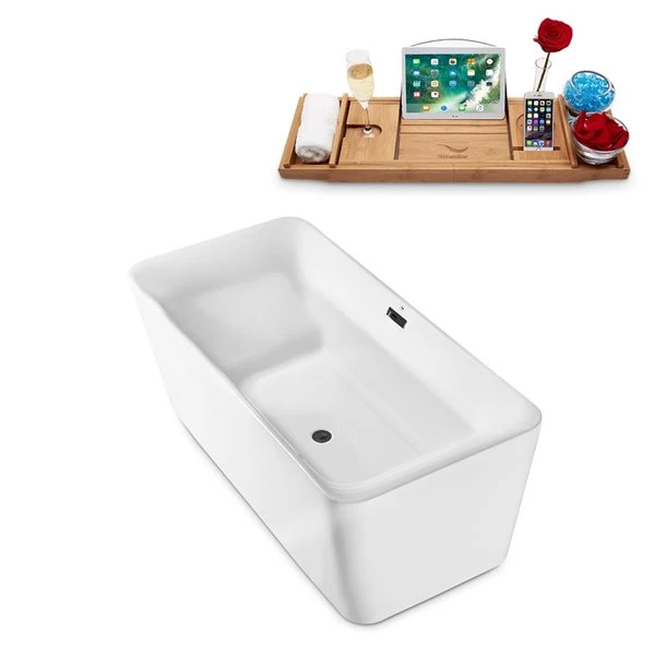 Streamline 29.5-in W X 63-in L Brushed Gunmetal/White Acrylic Rectangular Center Drain Freestanding Bathtub With Tray - Image 2