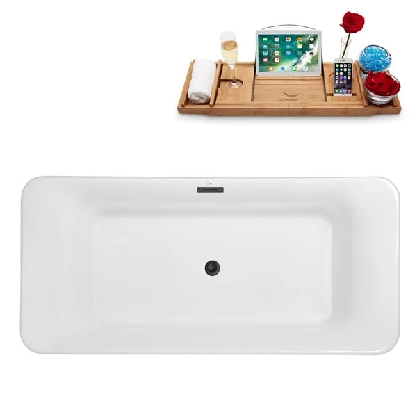 Streamline 29.5-in W X 63-in L Brushed Gunmetal/White Acrylic Rectangular Center Drain Freestanding Bathtub With Tray - Image 4