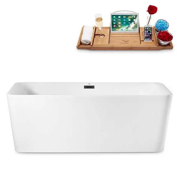 Streamline 29.5-in W X 63-in L Brushed Gunmetal/White Acrylic Rectangular Center Drain Freestanding Bathtub With Tray - Image 5