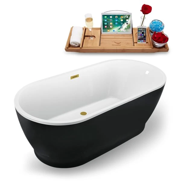 Streamline 31.5-in W X 66.9-in L Black/Brushed Gold Acrylic Oval Center Drain Freestanding Bathtub With Tray - Image 2