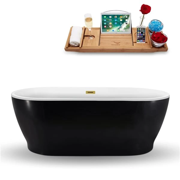 Streamline 31.5-in W X 66.9-in L Black/Brushed Gold Acrylic Oval Center Drain Freestanding Bathtub With Tray - Image 5