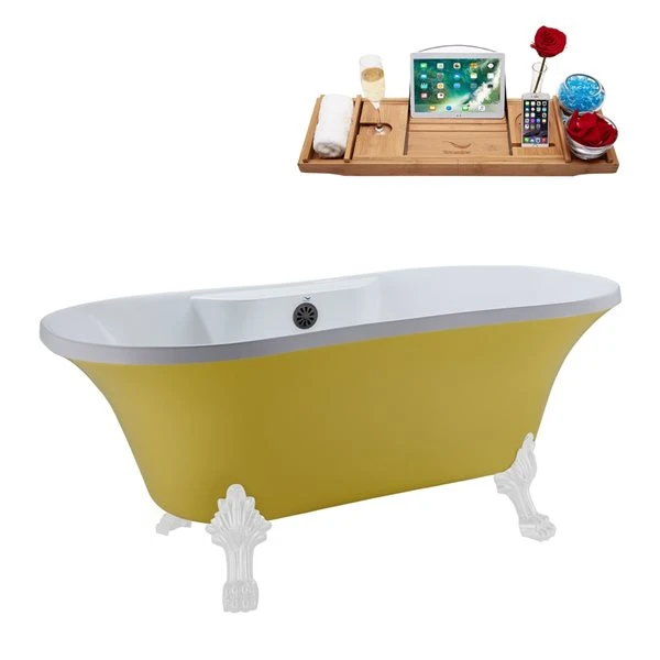 Streamline 32-in W X 60-in L Brushed Gunmetal/Yellow Acrylic Oval Center Drain Clawfoot Bathtub With Tray