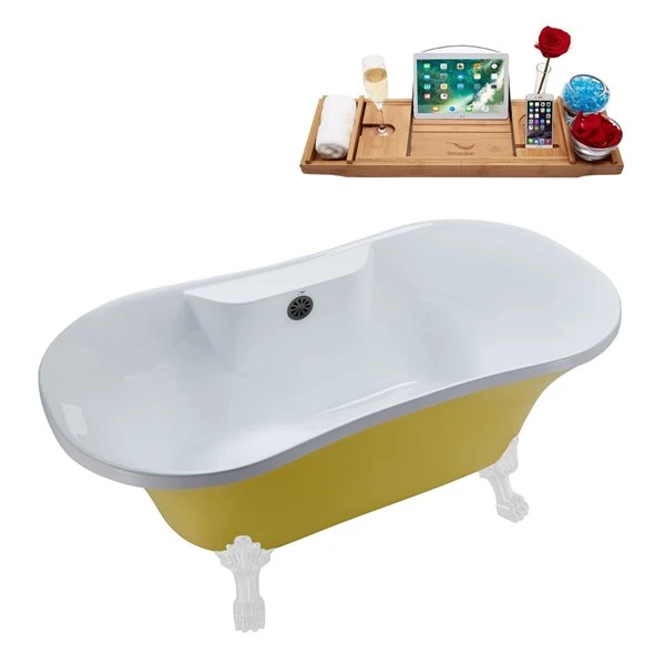 Streamline 32-in W X 60-in L Brushed Gunmetal/Yellow Acrylic Oval Center Drain Clawfoot Bathtub With Tray - Image 4