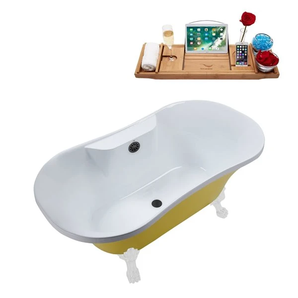 Streamline 32-in W X 60-in L Brushed Gunmetal/Yellow Acrylic Oval Center Drain Clawfoot Bathtub With Tray - Image 2