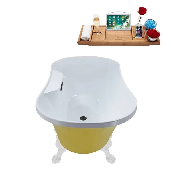 Streamline 32-in W X 60-in L Brushed Gunmetal/Yellow Acrylic Oval Center Drain Clawfoot Bathtub With Tray - Image 5