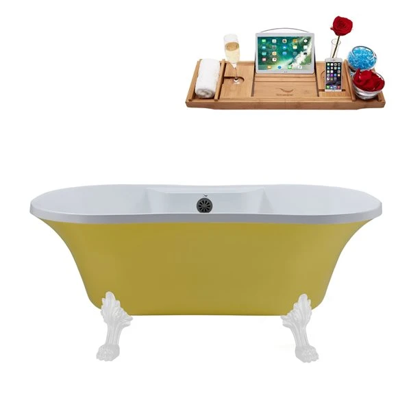 Streamline 32-in W X 60-in L Brushed Gunmetal/Yellow Acrylic Oval Center Drain Clawfoot Bathtub With Tray - Image 3