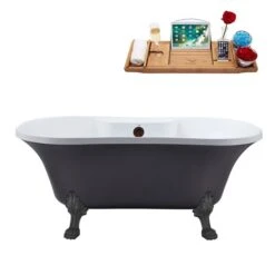 Streamline 32-in W X 60-in L Oval/Matte Oil-Rubbed Bronze Acrylic Center Drain Clawfoot Bathtub With Tray