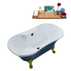 Streamline 60-in L X 32-in W Brushed Gunmetal/Blue Acrylic Oval Center Drain Clawfoot Bathtub With Tray