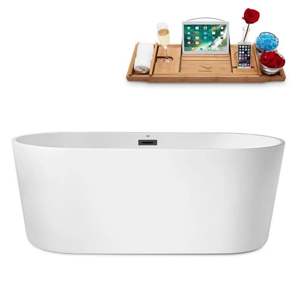 Streamline 29.5-in W X 61.8-in L White/Brushed Gunmetal Acrylic Oval Center Drain Freestanding Bathtub With Tray - Image 5