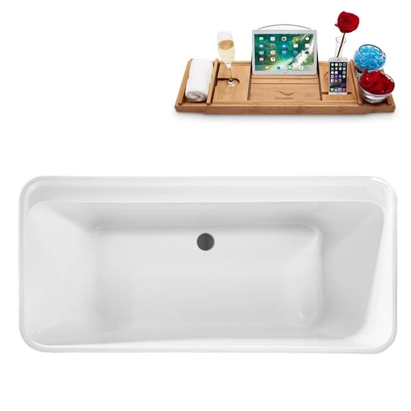 Streamline 27.6-in W X 59.1-in L White/Brushed Gunmetal Acrylic Rectangular Center Drain Freestanding Bathtub With Tray - Image 2
