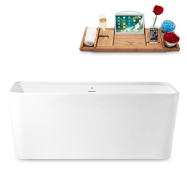 Streamline 27.6-in W X 59.1-in L White/Brushed Gunmetal Acrylic Rectangular Center Drain Freestanding Bathtub With Tray - Image 5