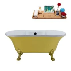 Streamline 32-in W X 60-in L Matte Black/Yellow Acrylic Oval Center Drain Clawfoot Bathtub With Tray