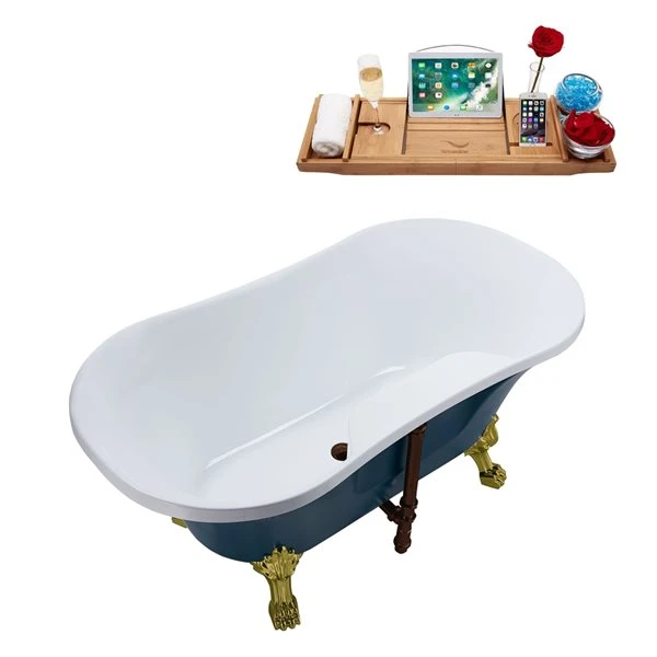 Streamline 32-in W X 60-in L Acrylic Matte Oil-Rubbed Bronze/Blue Oval Center Drain Clawfoot Bathtub With Tray - Image 4