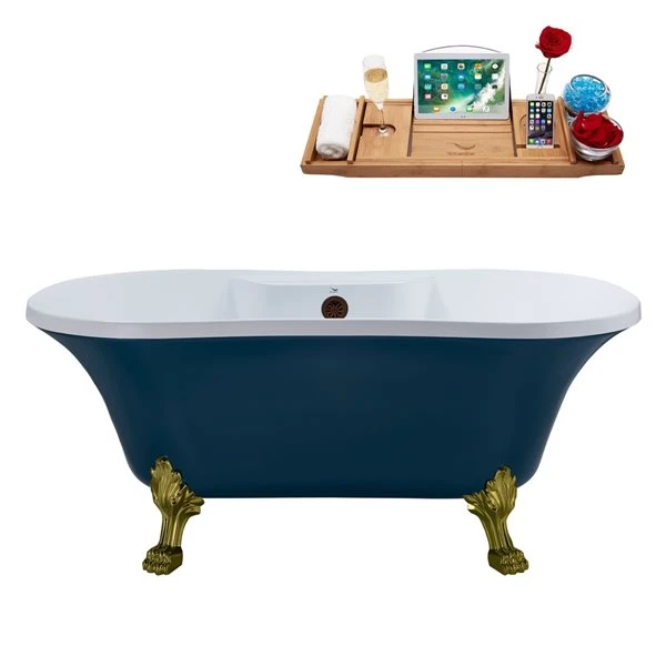 Streamline 32-in W X 60-in L Acrylic Matte Oil-Rubbed Bronze/Blue Oval Center Drain Clawfoot Bathtub With Tray - Image 2
