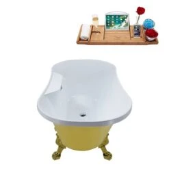 Streamline 32-in W X 60-in L Polished Chrome/Yellow Acrylic Oval Center Drain Clawfoot Bathtub With Tray