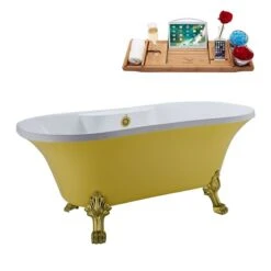 Streamline Brushed Gold/Yellow 32-in W X 60-in L Acrylic Oval Center Drain Clawfoot Bathtub With Tray